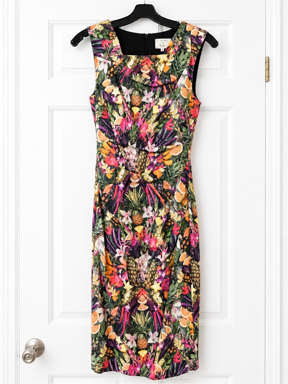 Nicole Miller Sleeveless Tropical Floral Sheath Dress - Multicolor fruit pattern